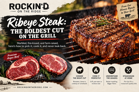 Ribeye steak grilled over open flames with marbled Angus beef cuts, grilling tips, USDA grades, and steakhouse tips.